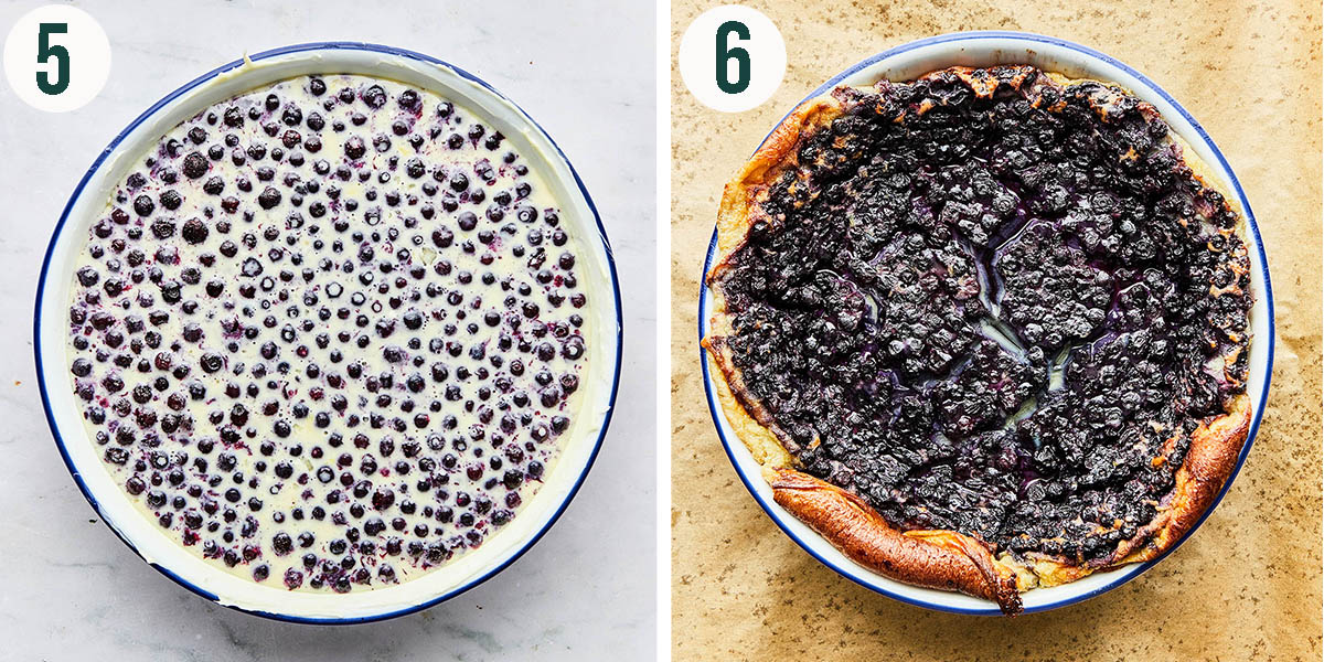 Clafoutis steps 5 and 6, before and after baking.