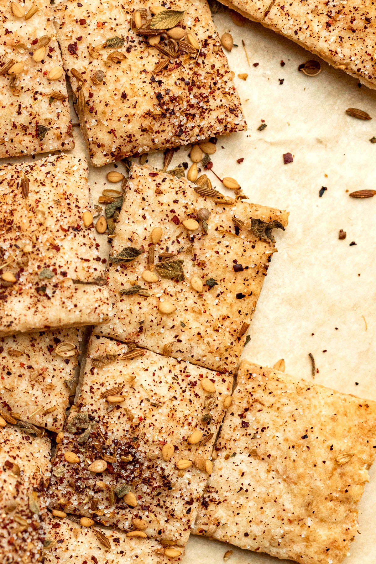 Sourdough crackers topped with Za'atar.