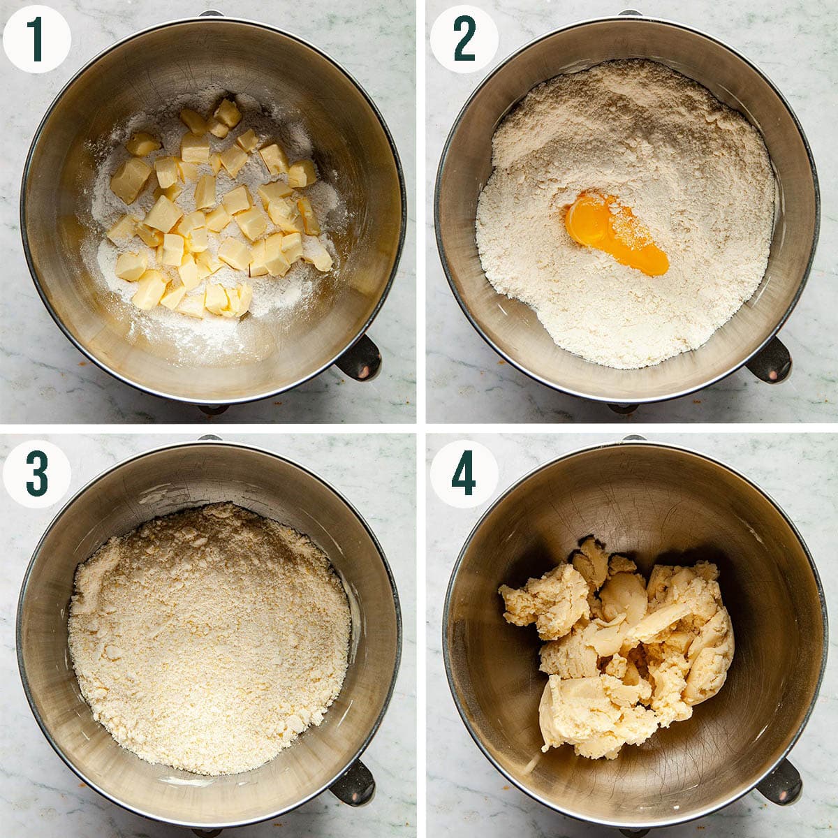 Sweet shortcrust steps 1 to 4, mixing the dough.