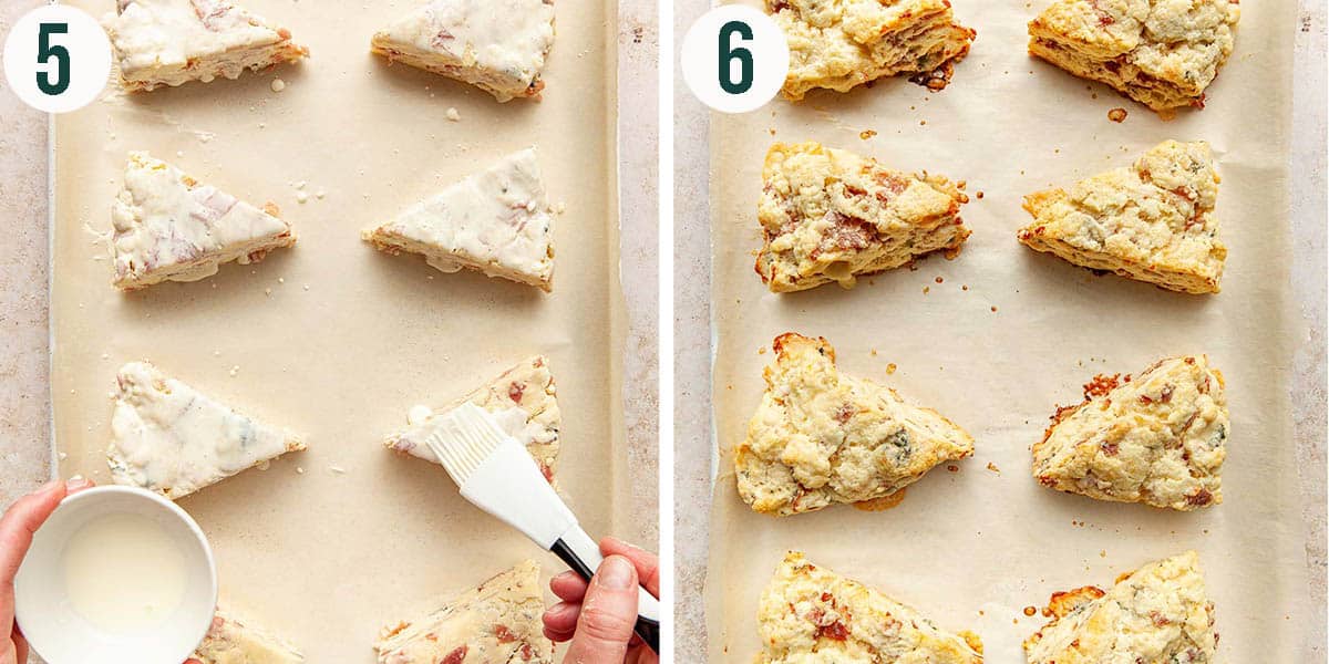 Scone wedges before and after baking.