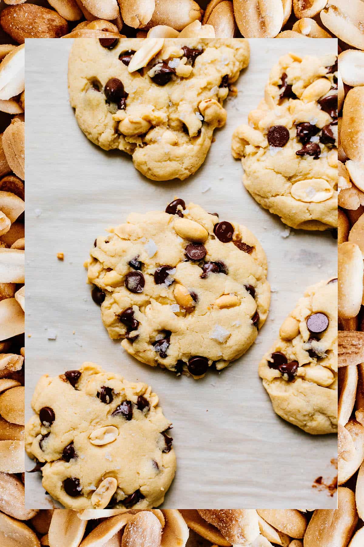 Peanut and chocolate chip cookies, with a border of peanuts.