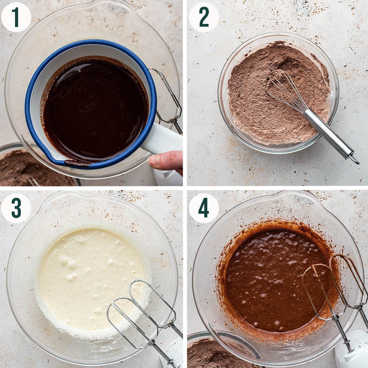 Chocolate cookies steps 1 to 4, mixing the dough.