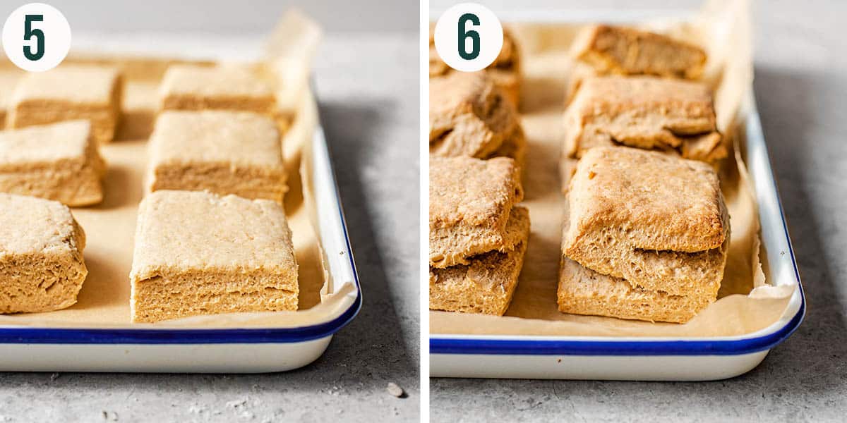 Biscuits steps 5 and 6, before and after baking.