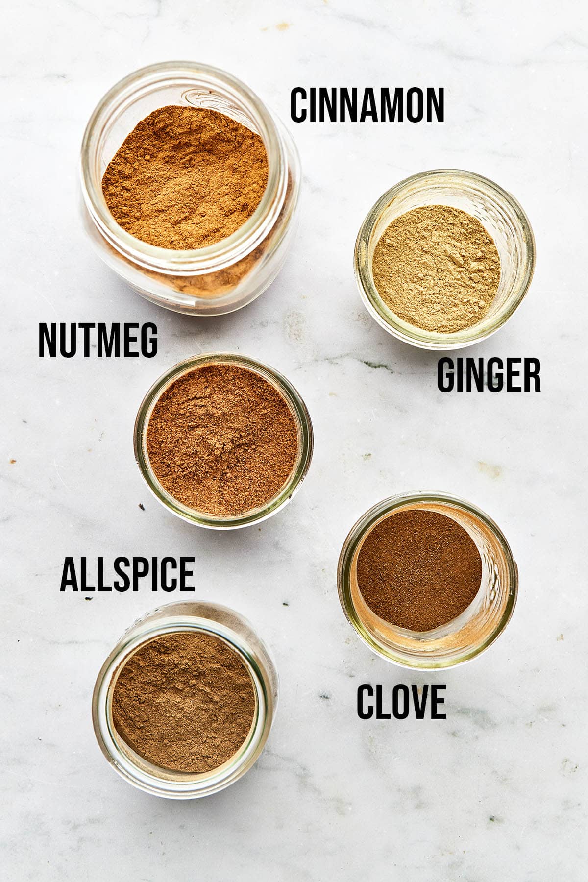 Pumpkin spice ingredients with labels.