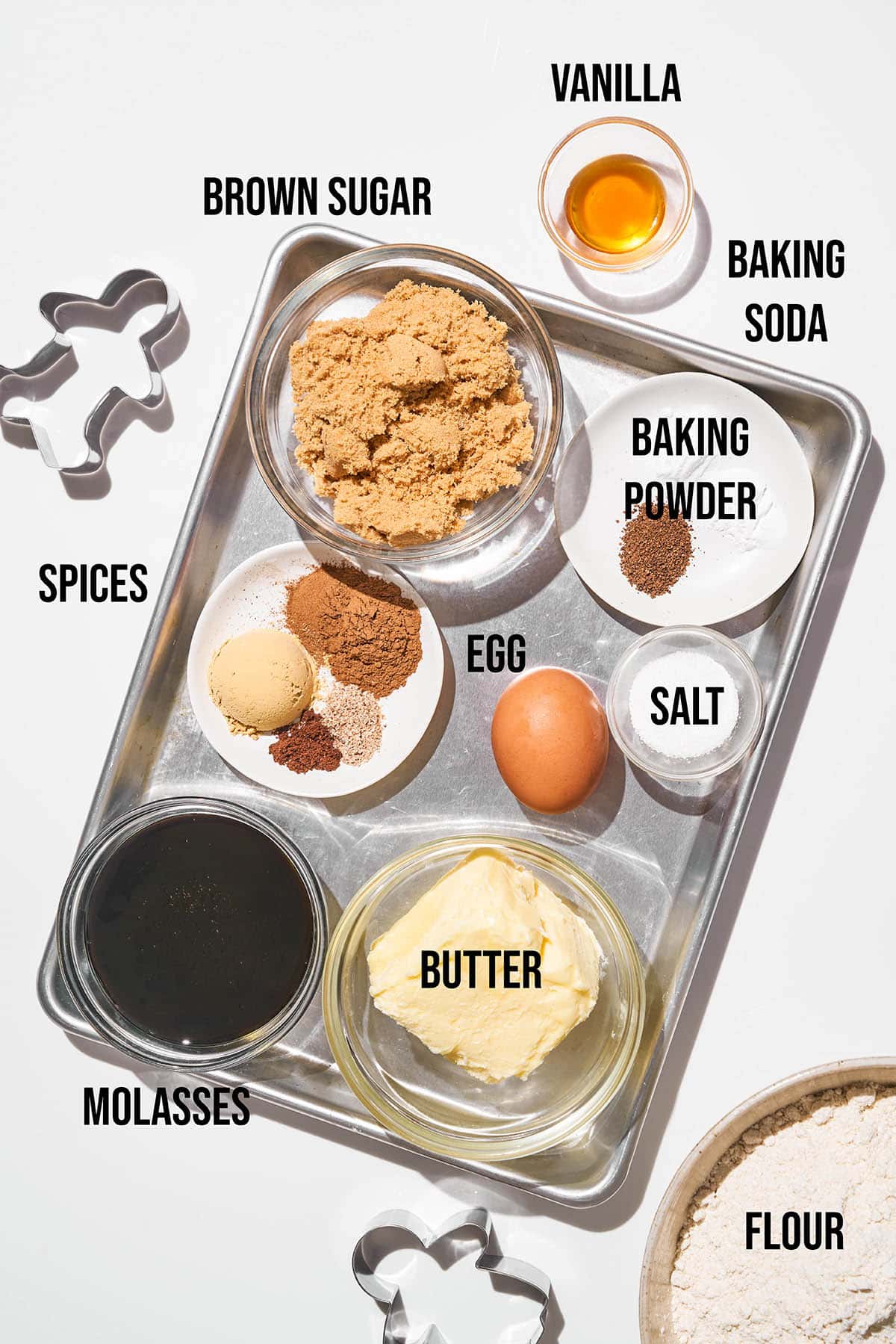 Gluten-free gingerbread ingredients with labels.