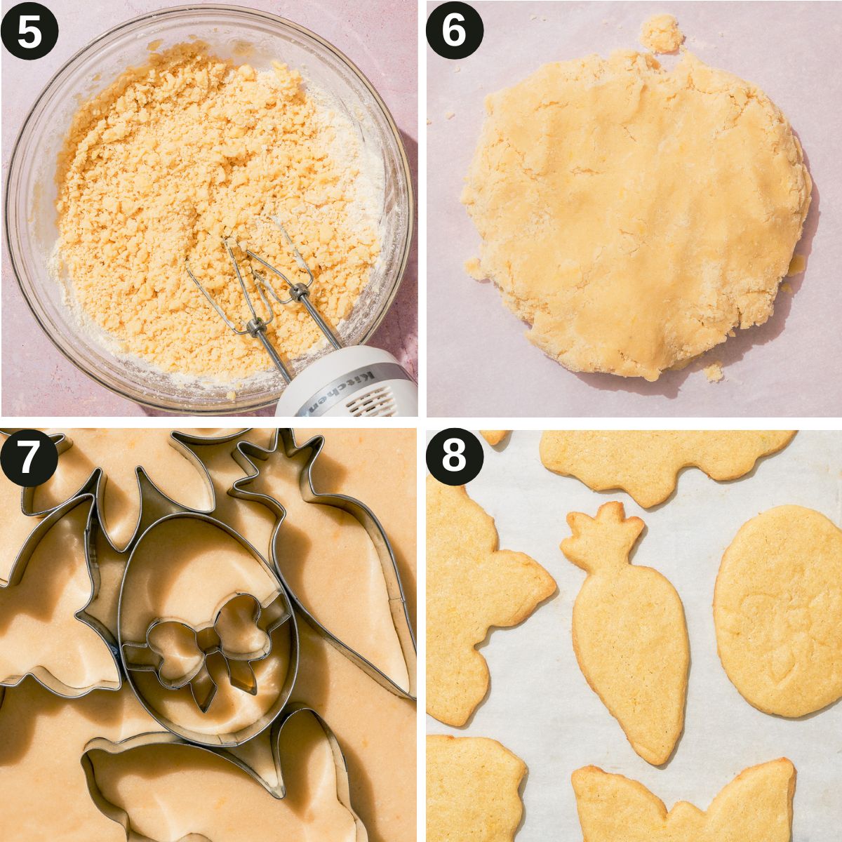 Sugar cookies steps 5 to 8, finished dough and cut out cookies.