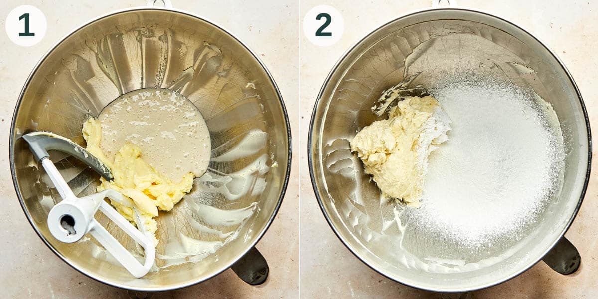 Cookies steps 1 and 2, creaming butter and sugar.