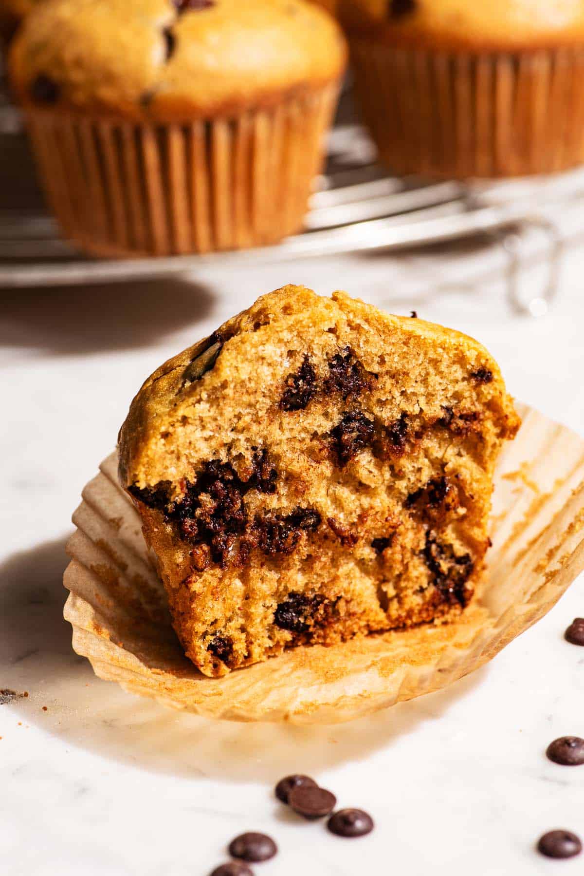 Muffin cut in half to show interior texture.