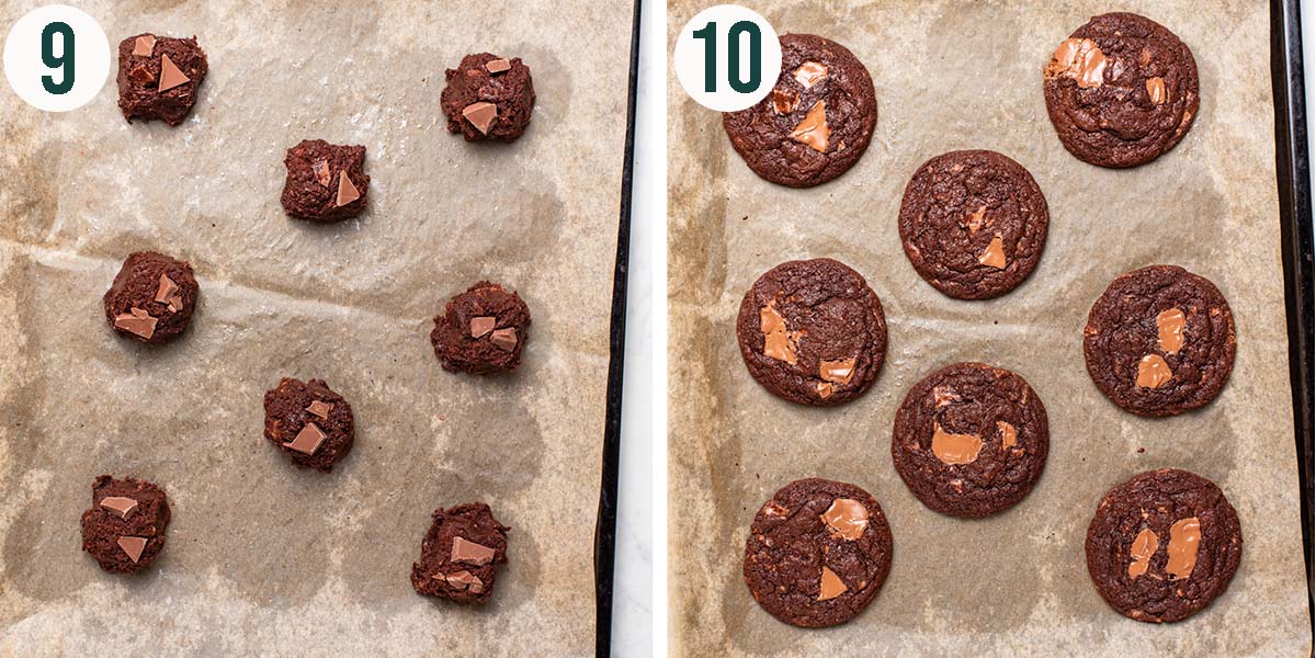 Cookies steps 9 and 10, before and after baking.