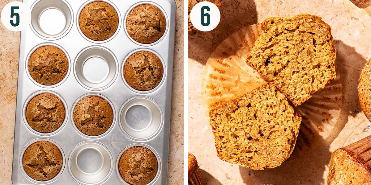 Muffins steps 5 and 6, after baking and sliced in half.