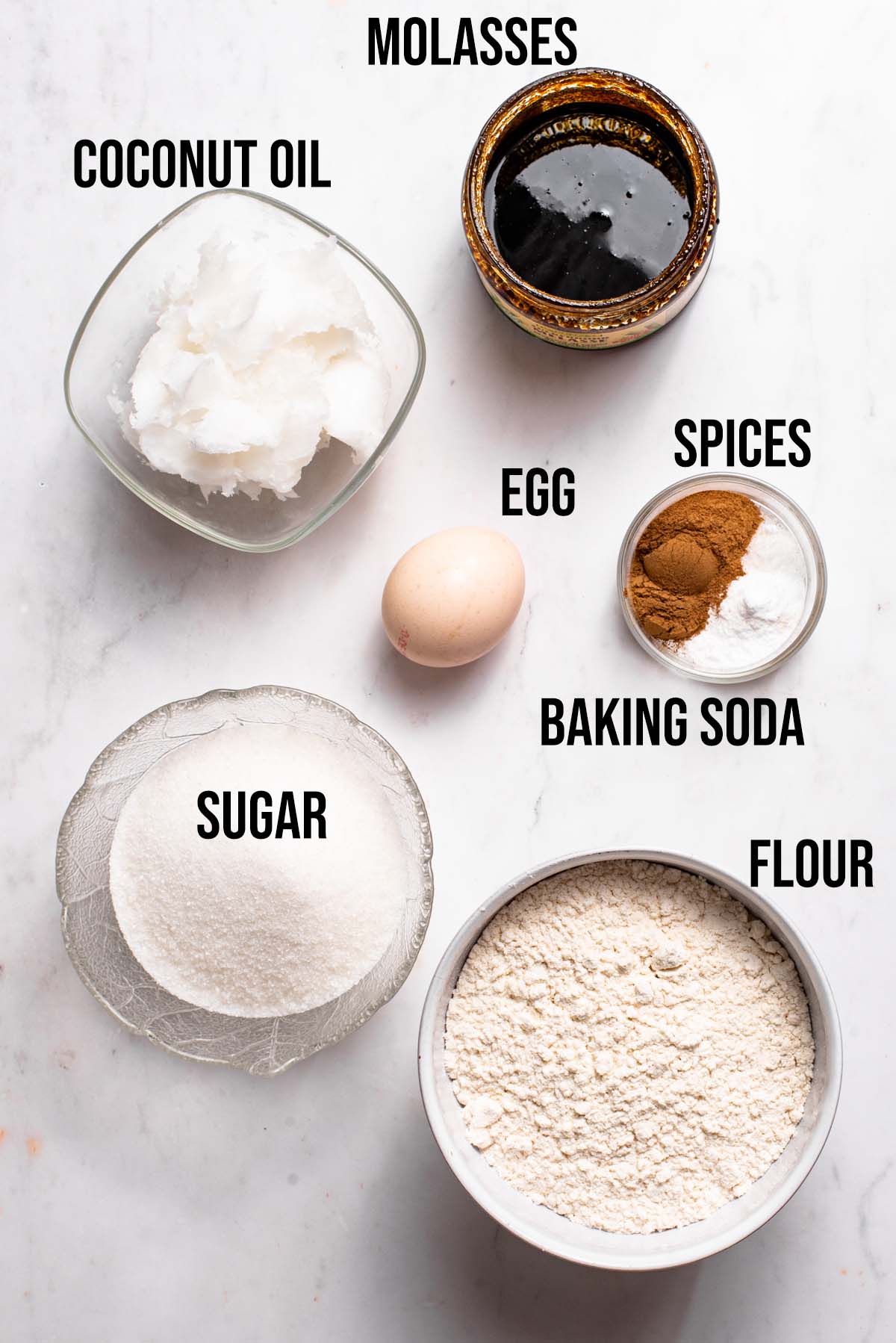 Molasses cookies ingredients with labels.